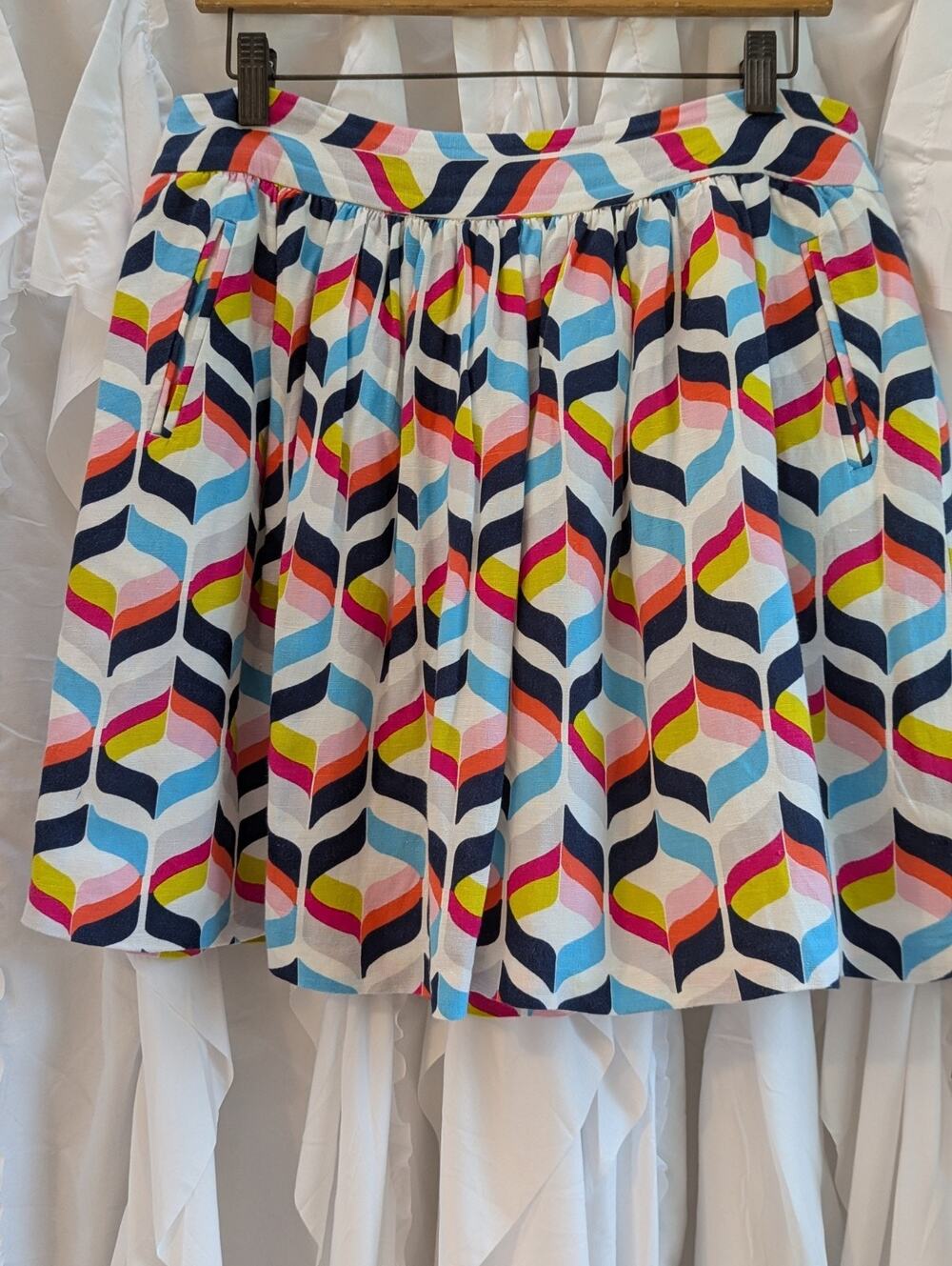 Cynthia Rowley Size 10 Linen Blend Lined Pleated Knee Length Skirt Pockets - Picture 1 of 16